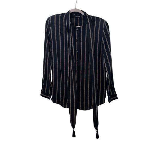 Louis Féraud Tops - Louis Féraud Vintage 100% Silk Black Striped Blouse with Tie Scarf - Size US 8